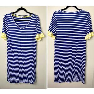 BODEN DRESS 6 BLUE YELLOW WHITE STRIPE RUFFLE SHORT SLEEVE COCKTAIL MINI IMOGEN